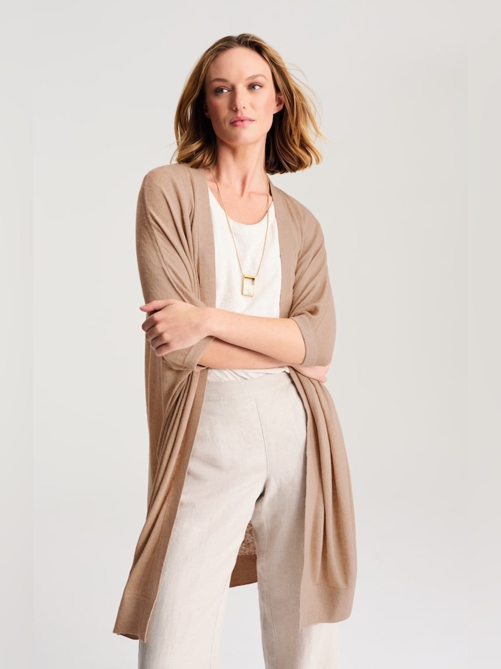 Pure Jill Linen-Blend Short-Sleeve Cardi